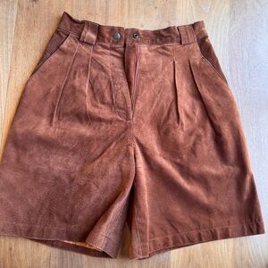 Brown Suede High-Waisted Shorts